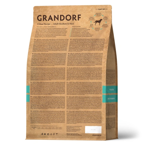 Сухой корм Grandorf 4 Meat Probiotic Med & Maxi Четыре вида мяса Meat Assortment для взрослых собак средних и крупных пород, 1 кг фото 2