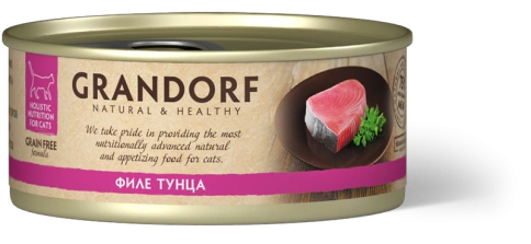 Влажный корм Grandorf Tuna для кошек, консервы, Филе тунца в бульоне, 70 г фото 1