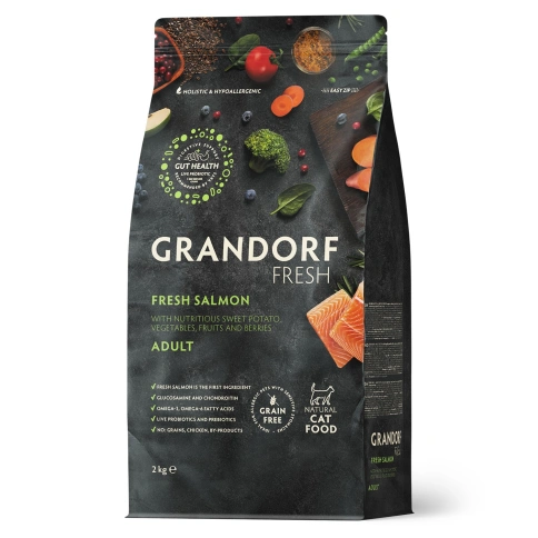 Сухой корм Grandorf Fresh Cat Salmon & Sweet Potato для взрослых кошек для здоровья кожи и шерсти или склонных к аллергии лосось, с бататом, 2 кг фото 1